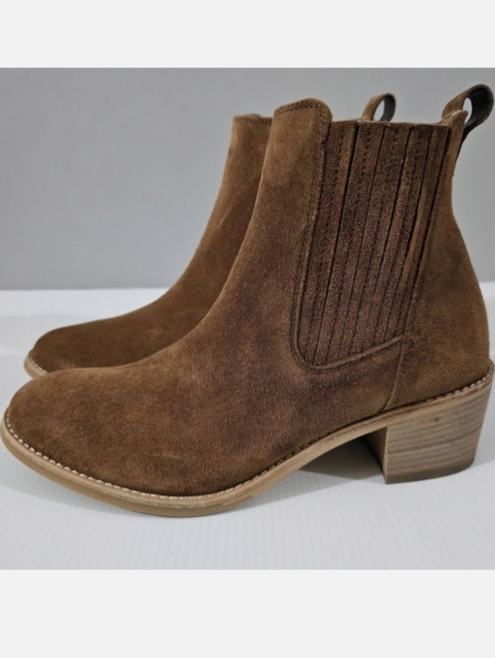 Paul Green Sante Ankle Boot Womens UK 3 Brown Suede Zip Western Block Heel NEW